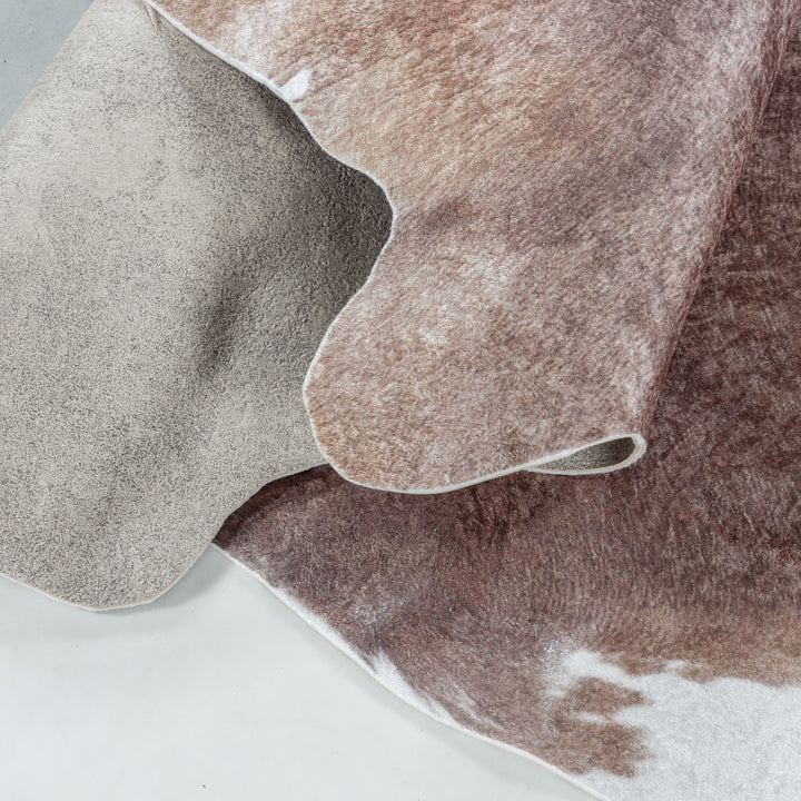 Teppich Waschbar Flachgewebe Kuhfell-Imitat Polyester Wohnzimmer_Braun_Sonderform_