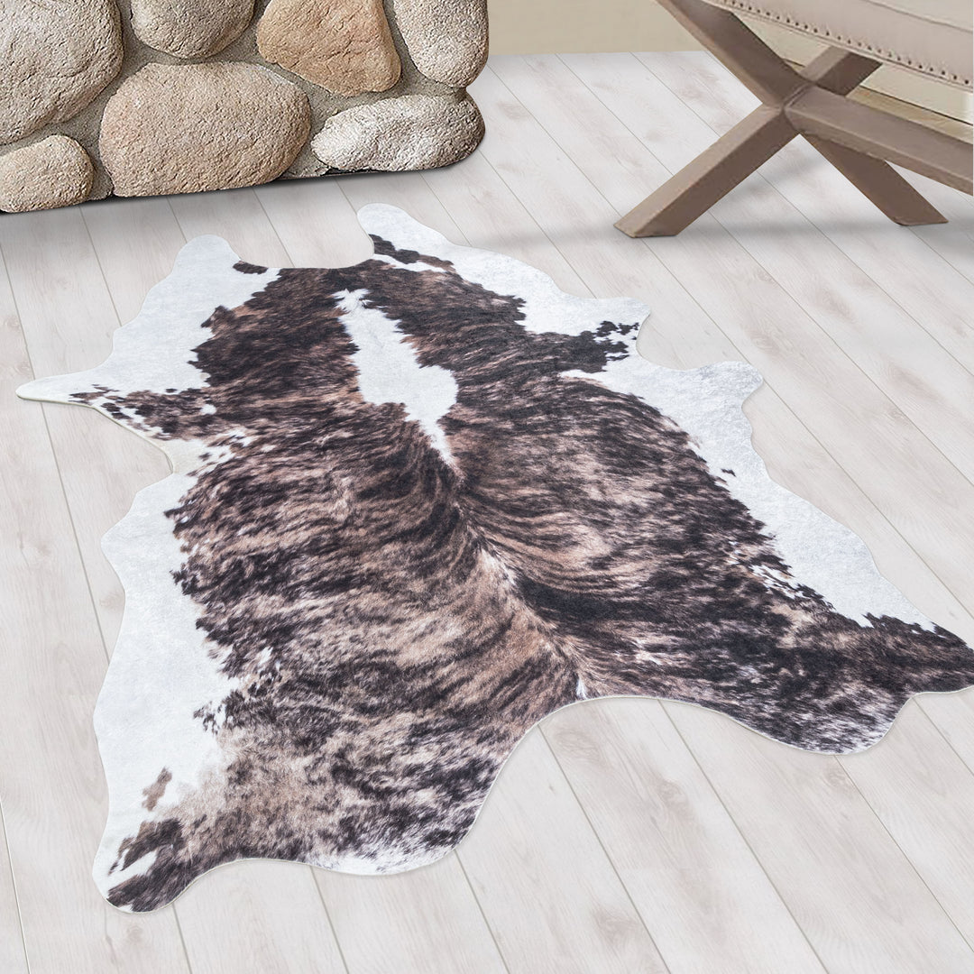Teppich Waschbar Flachgewebe Kuhfell-Imitat Polyester Wohnzimmer_Braun_Sonderform_