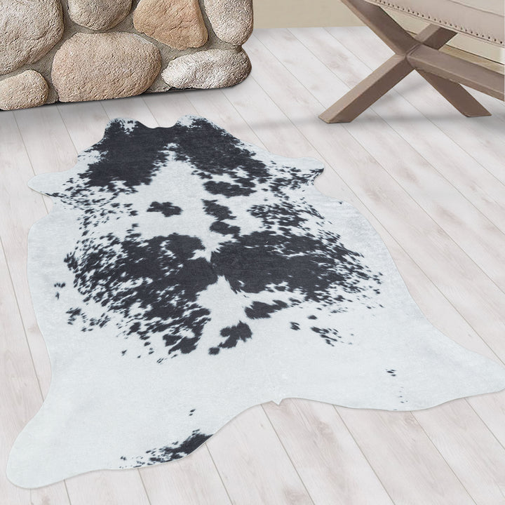 Teppich Waschbar Flachgewebe Kuhfell-Imitat Polyester Wohnzimmer_Schwarz_Sonderform_
