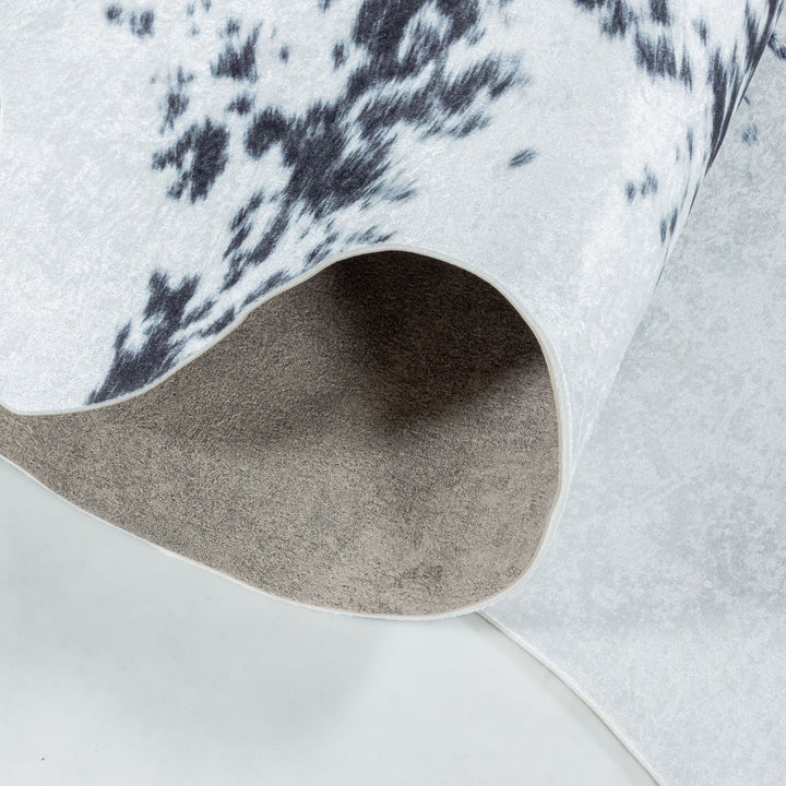 Teppich Waschbar Flachgewebe Kuhfell-Imitat Polyester Wohnzimmer_Schwarz_Sonderform_