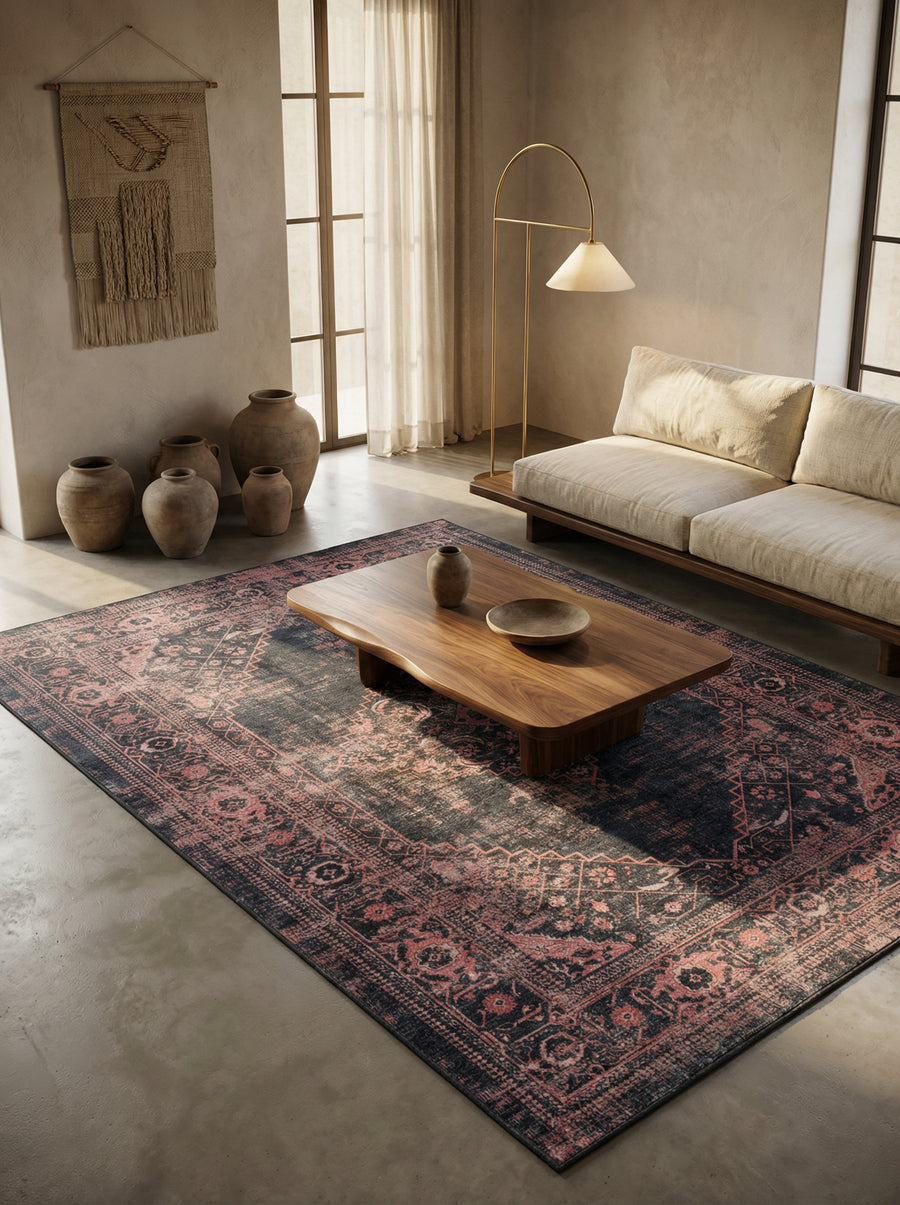 Teppich Waschbar Flachgewebe Orientalisch Polyester Wohnzimmer Rot Läufer 80x150_Läufer_