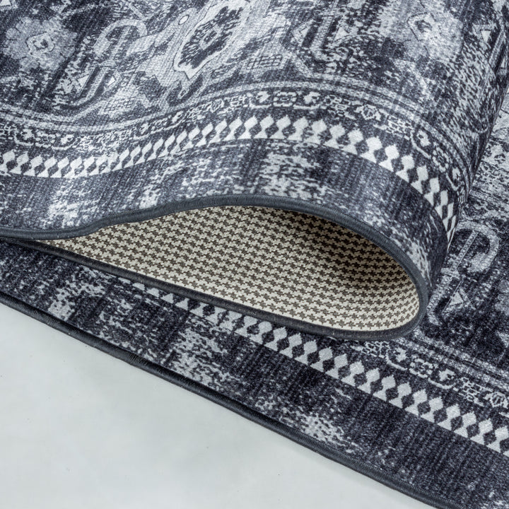 Teppich Waschbar Flachgewebe Orientalisch Polyester Wohnzimmer_Schwarz_Läufer_