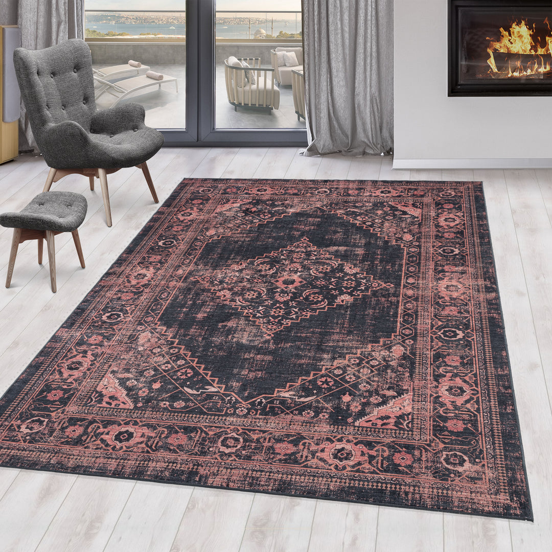 Teppich Waschbar Flachgewebe Orientalisch Polyester Wohnzimmer_Rot_Läufer_