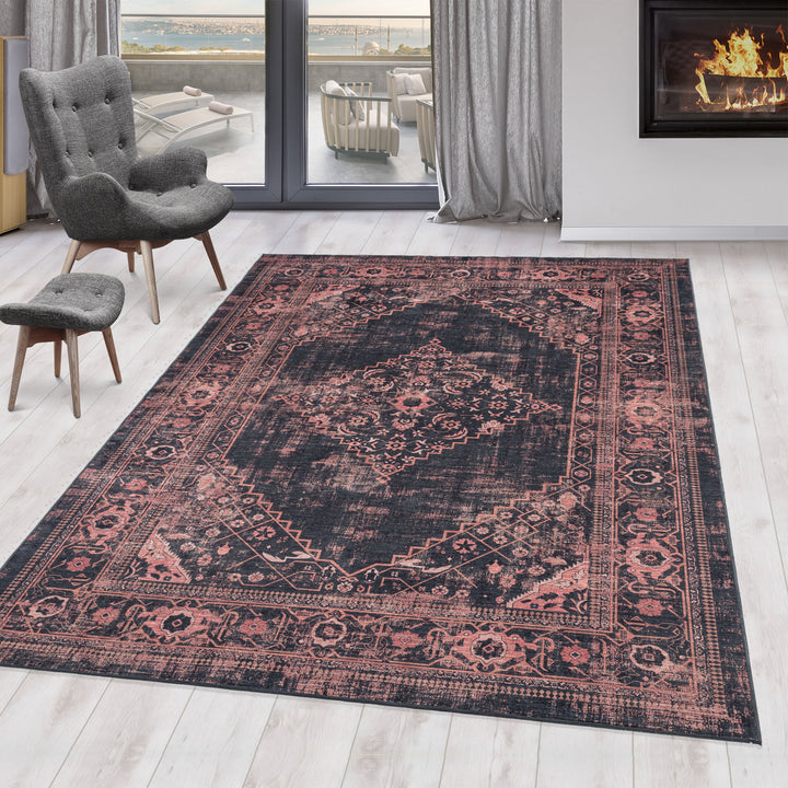 Teppich Waschbar Flachgewebe Orientalisch Polyester Wohnzimmer_Rot_Läufer_