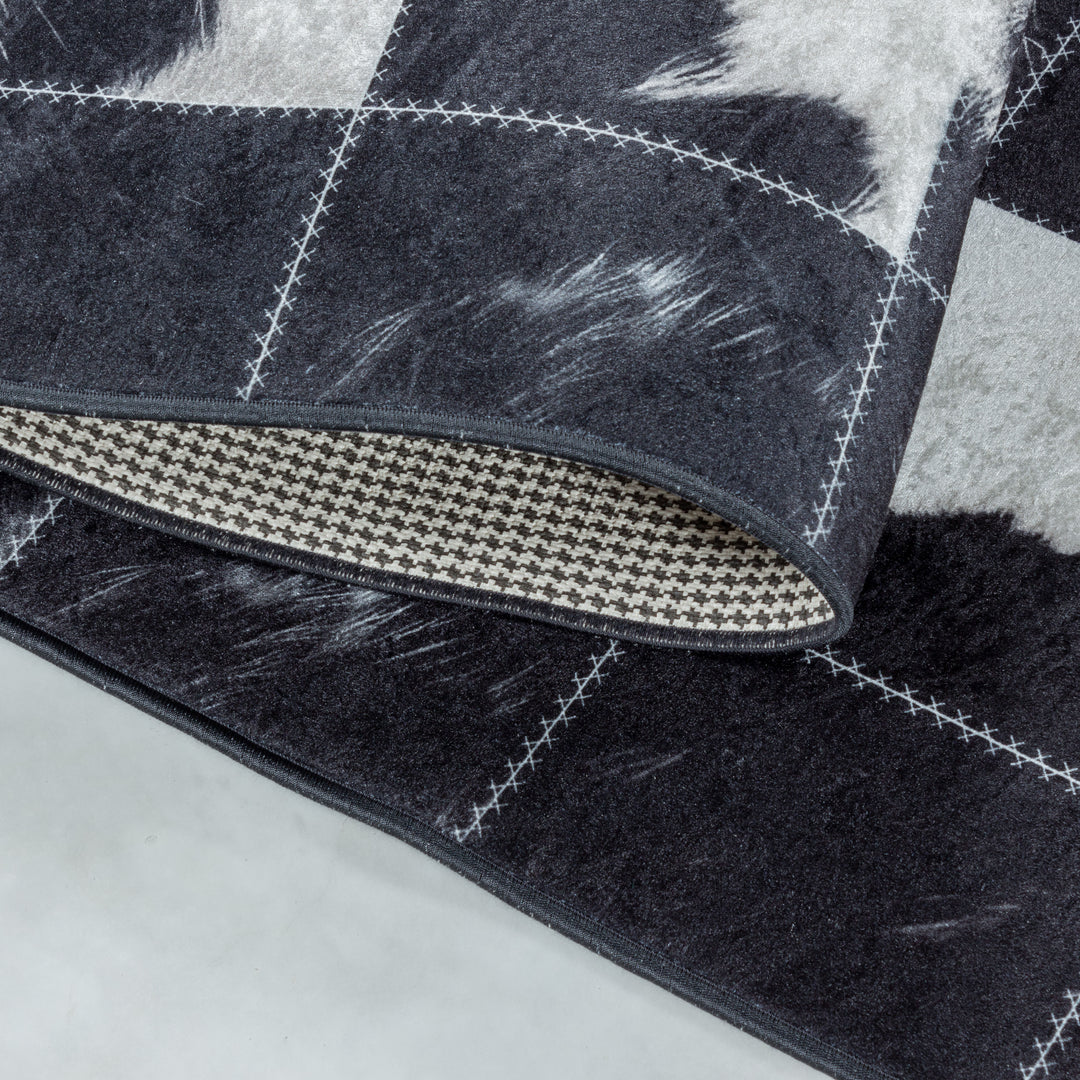 Teppich Waschbar Flachgewebe Patchwork Design Polyester Wohnzimmer_Schwarz_Läufer_