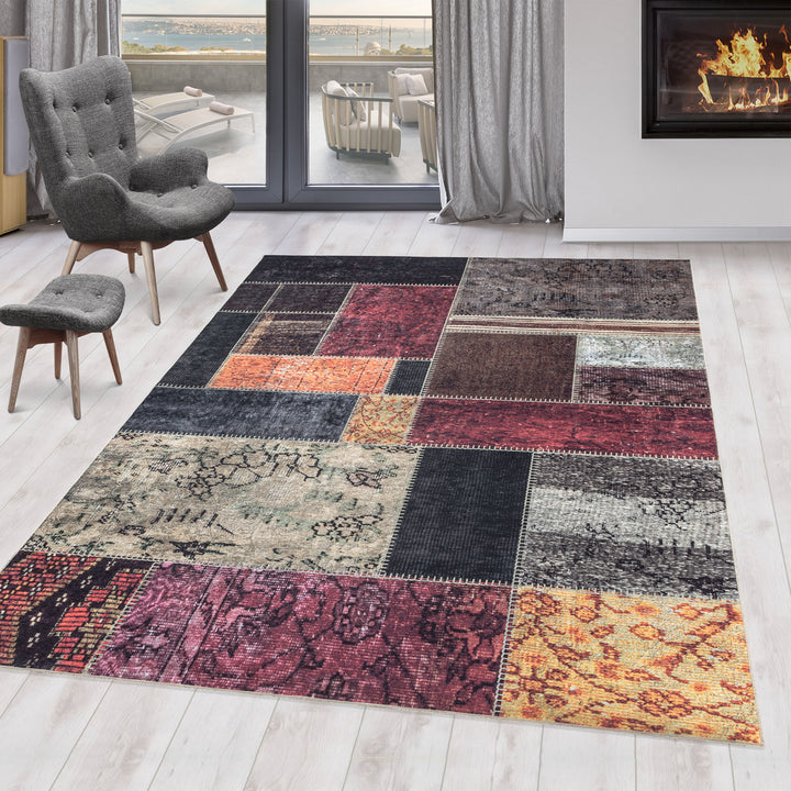Teppich Waschbar Flachgewebe Patchwork Polyester Wohnzimmer_Multi_Läufer_
