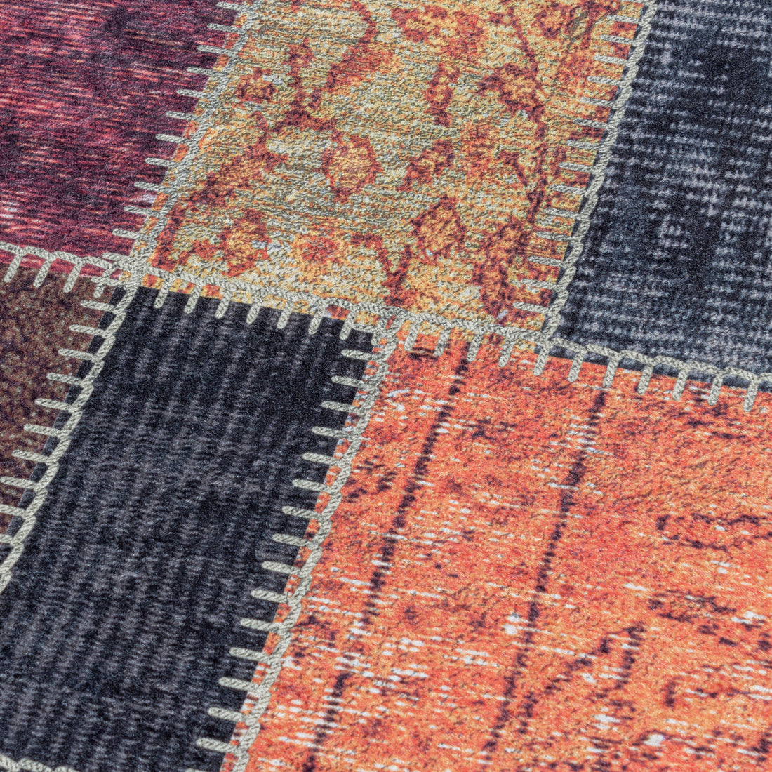 Teppich Waschbar Flachgewebe Patchwork Polyester Wohnzimmer Multi Läufer 80x150_Läufer_