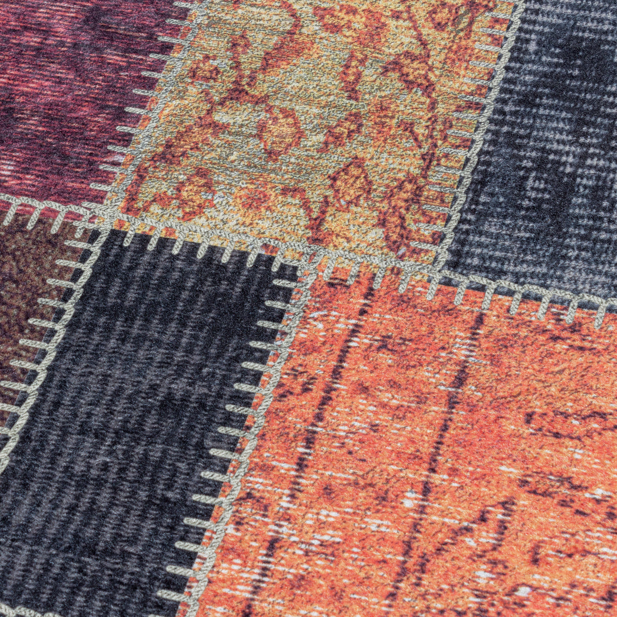 Teppich Waschbar Flachgewebe Patchwork Polyester Wohnzimmer Multi Läufer 80x150 Läufer