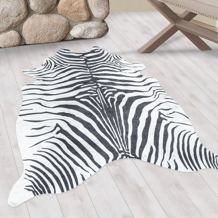 Teppich Waschbar Flachgewebe Tigerfell-Imitat Polyester Wohnzimmer_Schwarz_Sonderform_