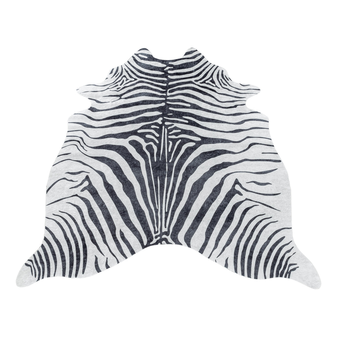 Teppich Waschbar Flachgewebe Tigerfell-Imitat Polyester Wohnzimmer Schwarz Sonderform 100x135_Sonderform_