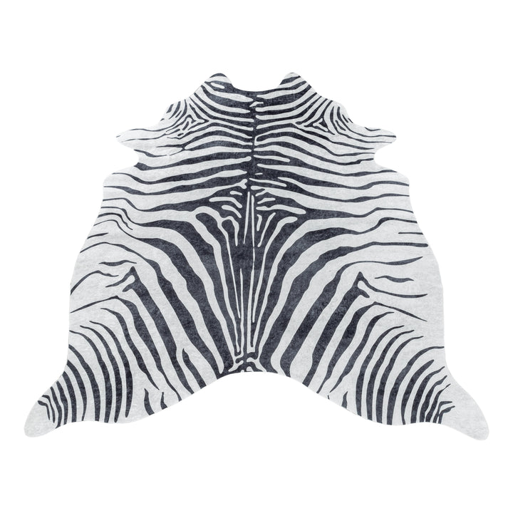Teppich Waschbar Flachgewebe Tigerfell-Imitat Polyester Wohnzimmer Schwarz Sonderform 100x135_Sonderform_