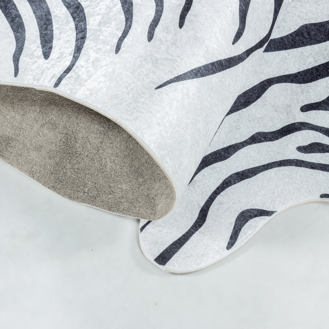 Teppich Waschbar Flachgewebe Tigerfell-Imitat Polyester Wohnzimmer_Schwarz_Sonderform_