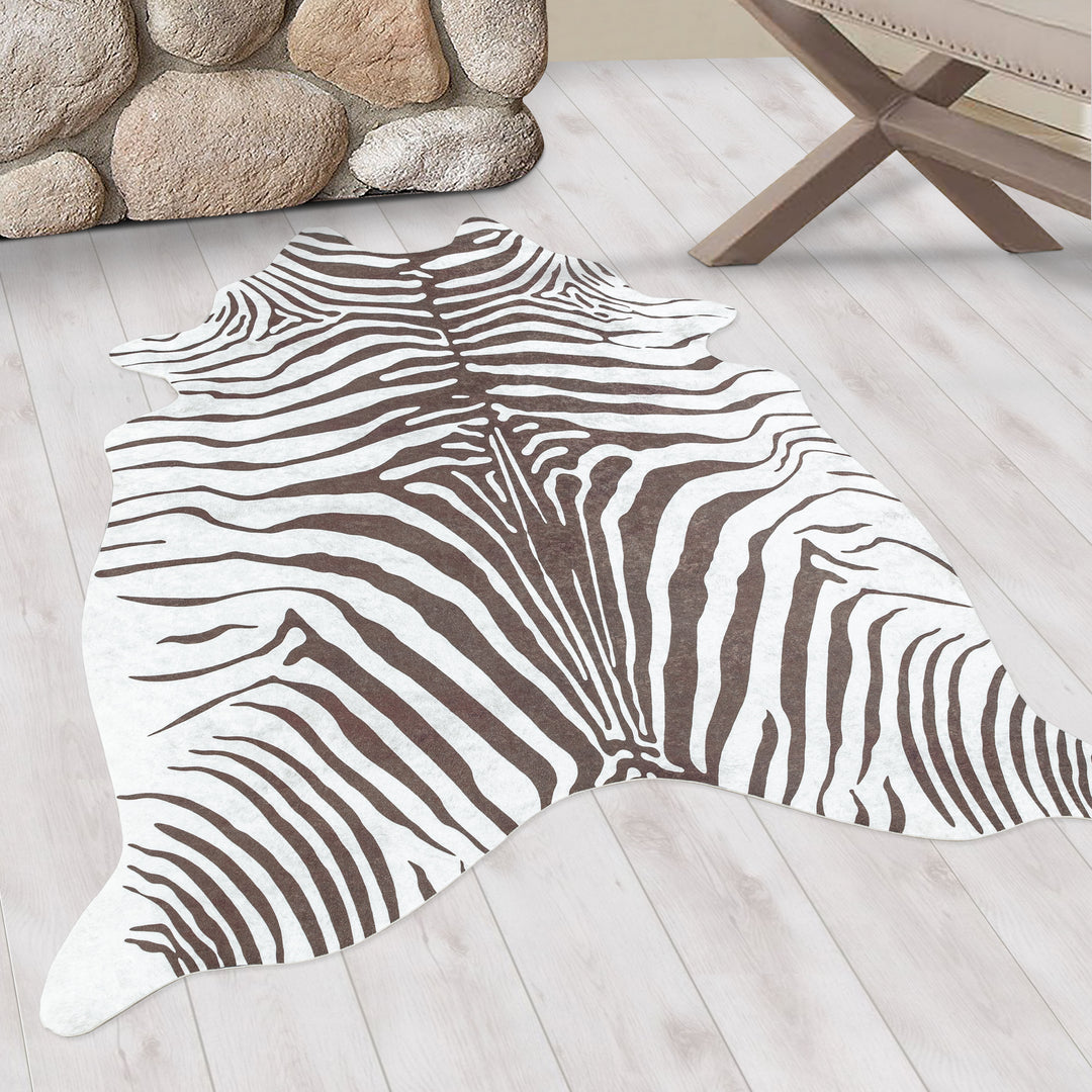 Teppich Waschbar Flachgewebe Tigerfell-Imitat Polyester Wohnzimmer_Braun_Sonderform_