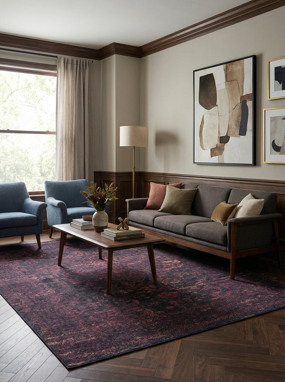 Teppich Waschbar Flachgewebe Vintage Look Polyester Wohnzimmer_Läufer_