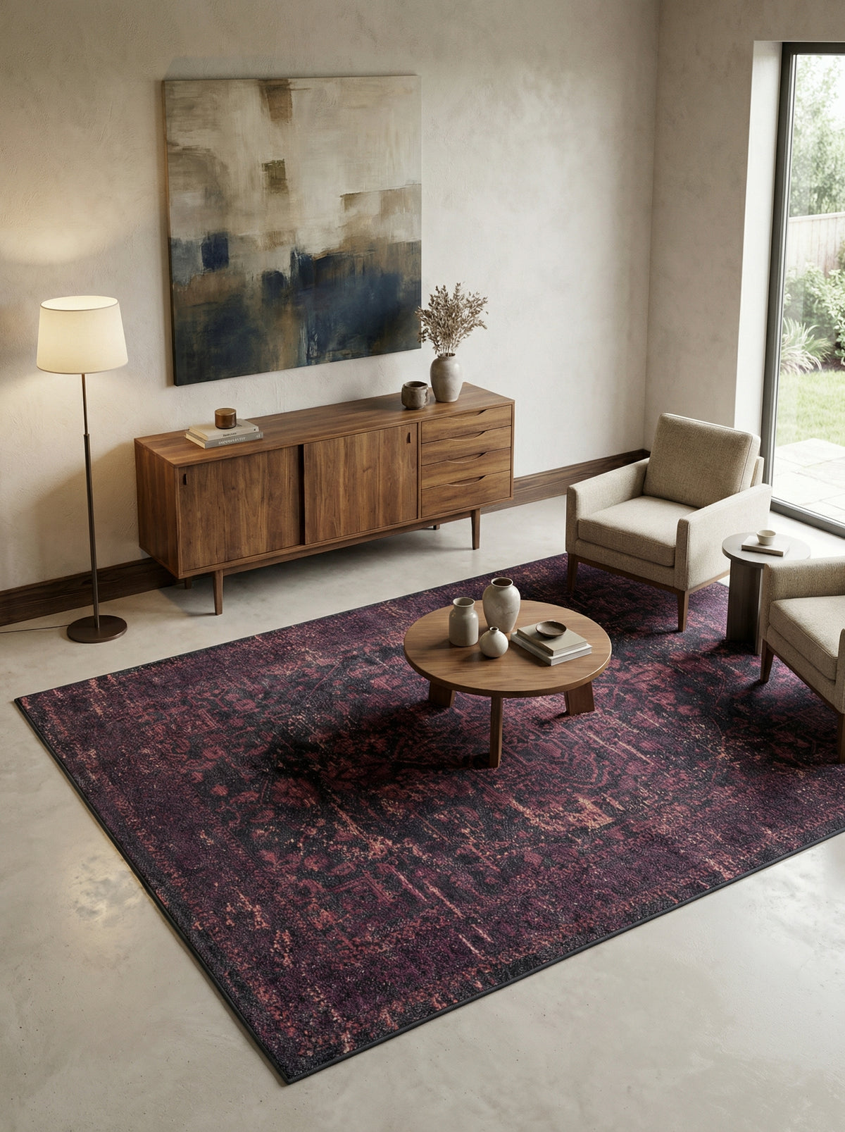 Teppich Waschbar Flachgewebe Vintage Look Polyester Wohnzimmer_Läufer_
