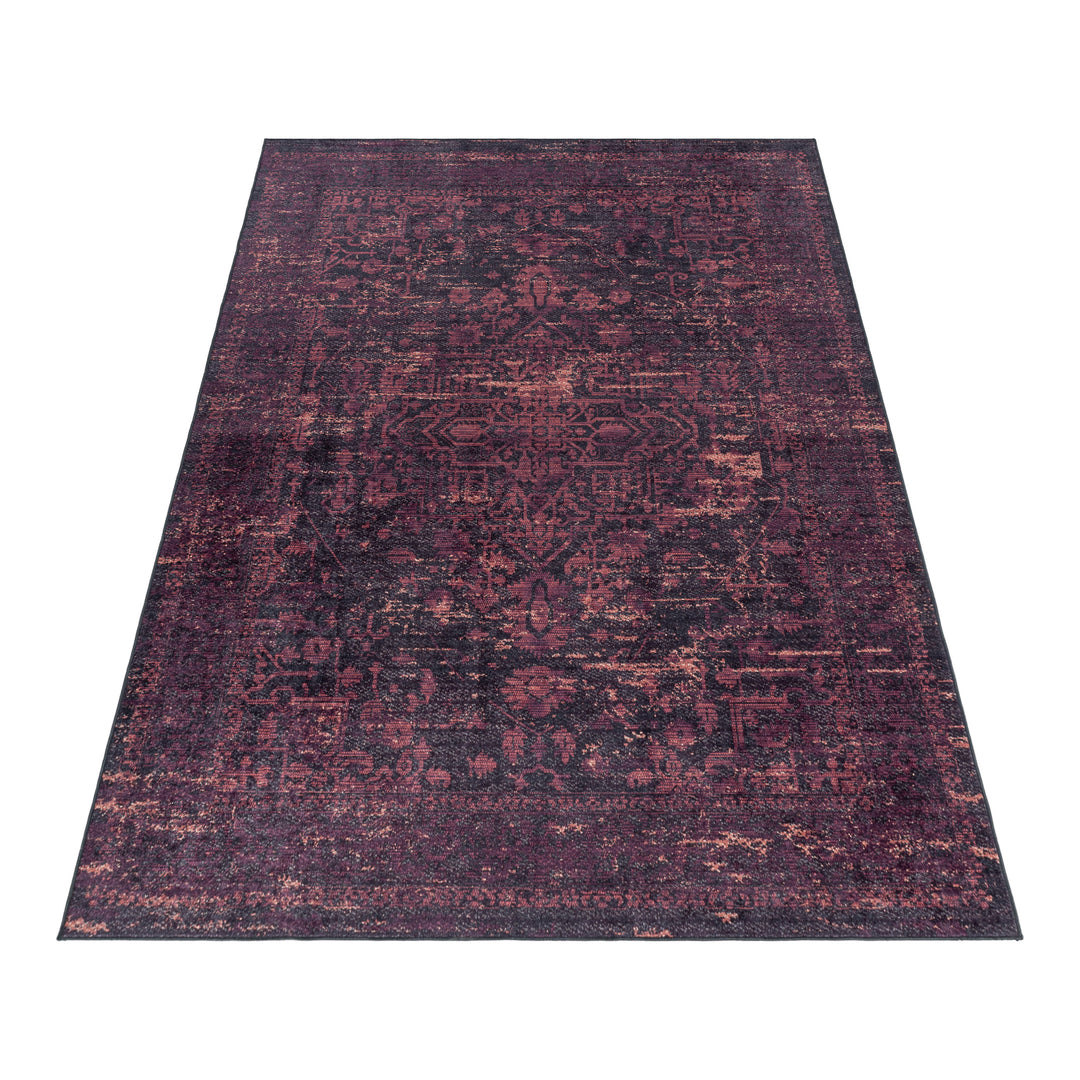 Teppich Waschbar Flachgewebe Vintage Look Polyester Wohnzimmer Rot Läufer 80x150_Läufer_