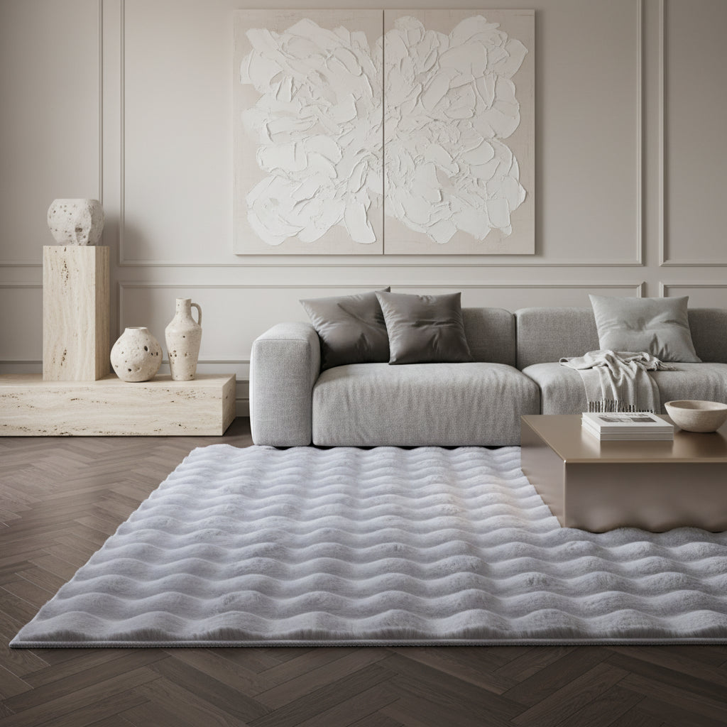 Teppich Waschbar Hochflor Uni Polyester Wohnzimmer_Läufer_