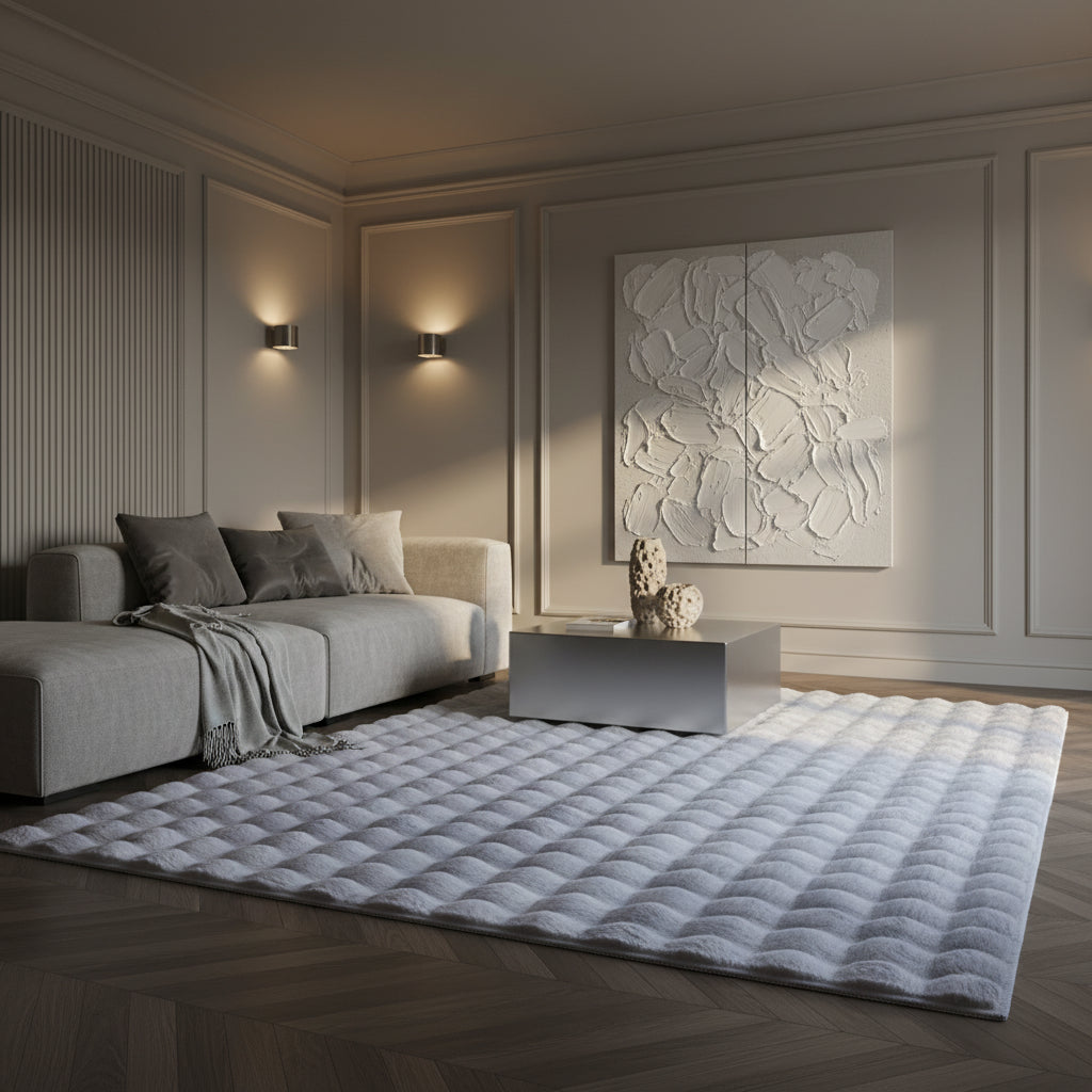 Waschbarer Hochflor Teppich Einfarbig Weich Wohnzimmer – Kadima Design