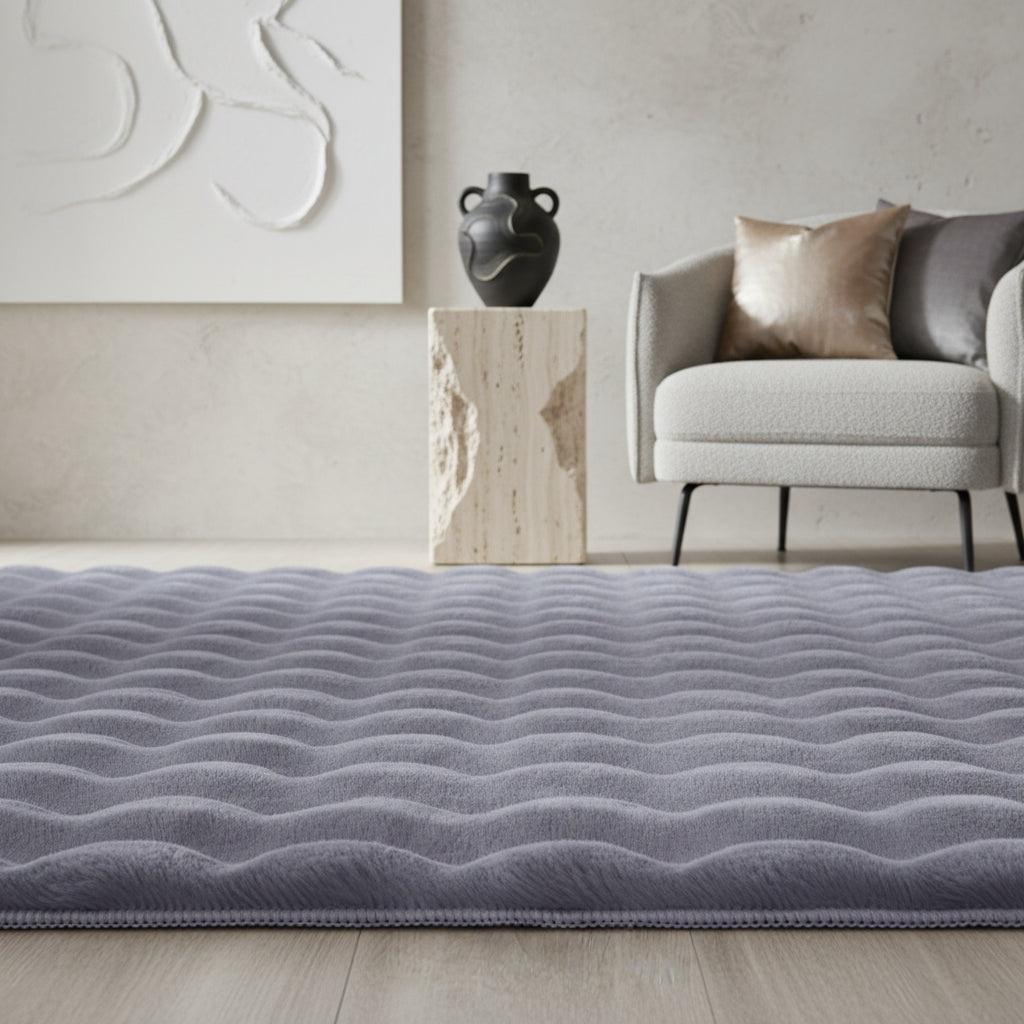 Teppich Waschbar Hochflor Uni Polyester Wohnzimmer_Läufer_