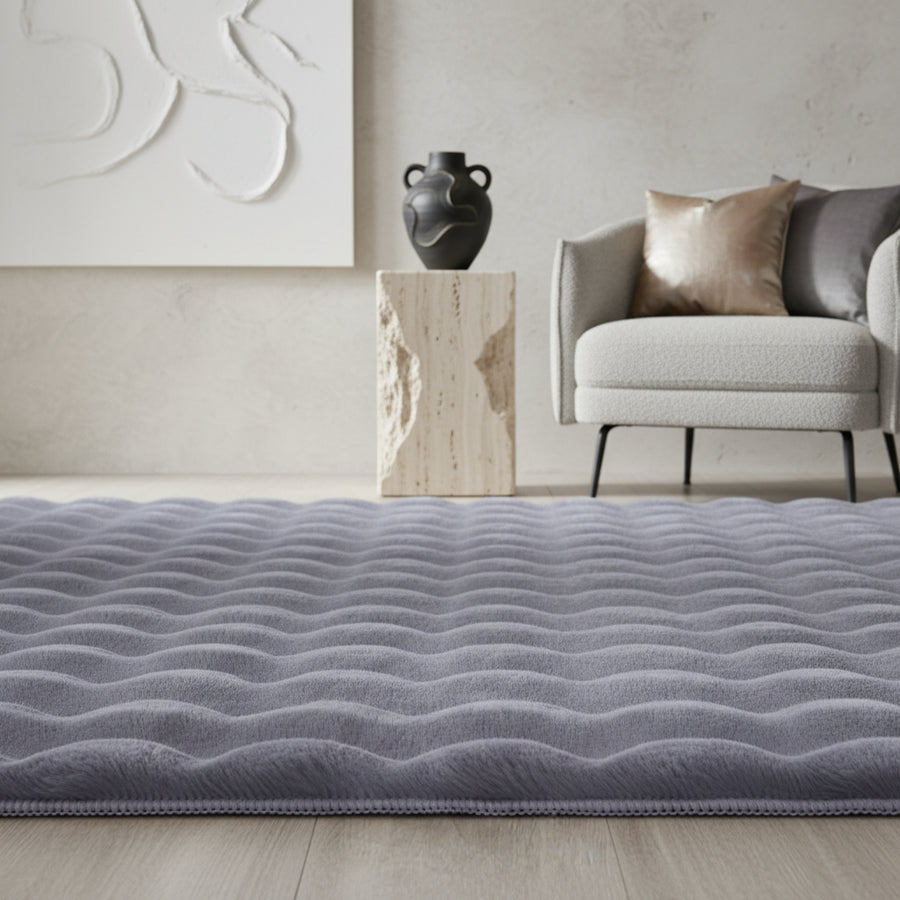 Teppich Waschbar Hochflor Uni Polyester Wohnzimmer_Läufer_