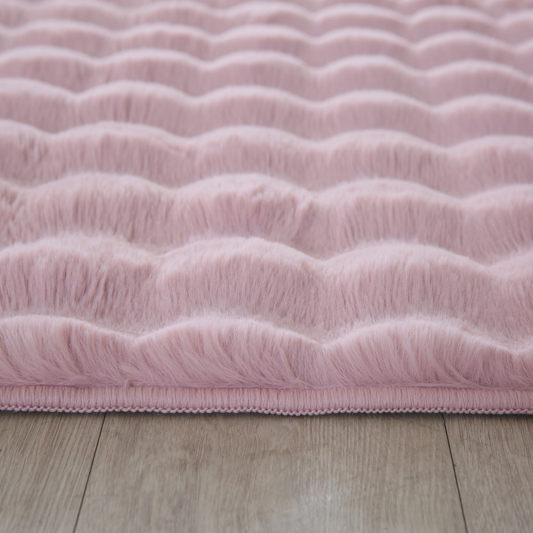 Teppich Waschbar Hochflor Uni Polyester Wohnzimmer_Rosa_Läufer_