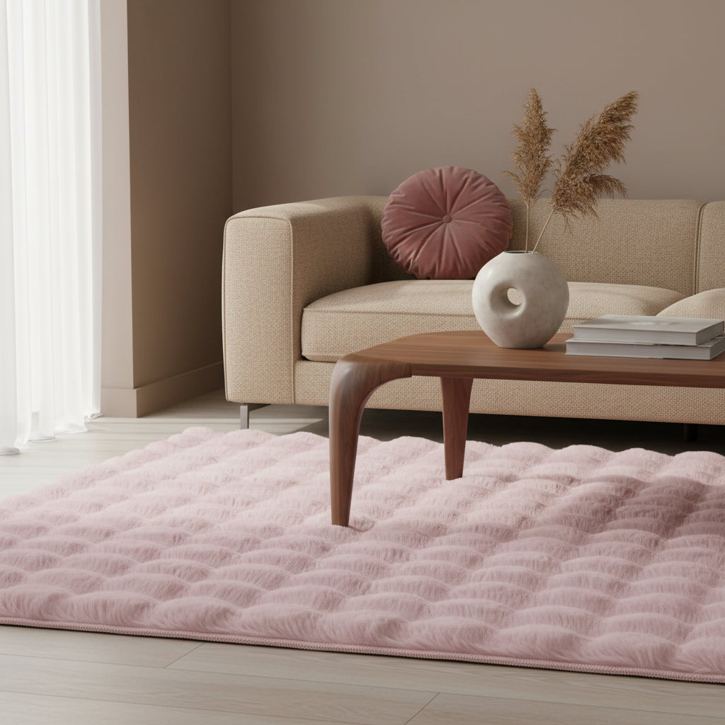 Teppich Waschbar Hochflor Uni Polyester Wohnzimmer Rosa Läufer 80x150_Läufer_
