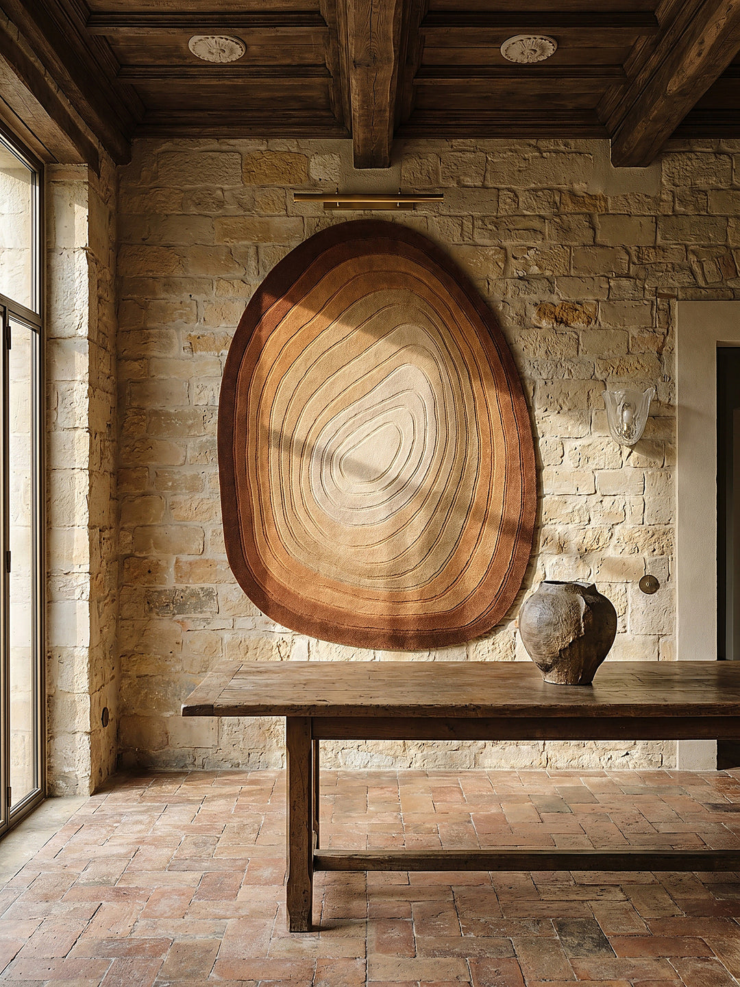 Teppich Terrakotta oval als Wandteppich Wanddekoration Textilkunst Interior Design_