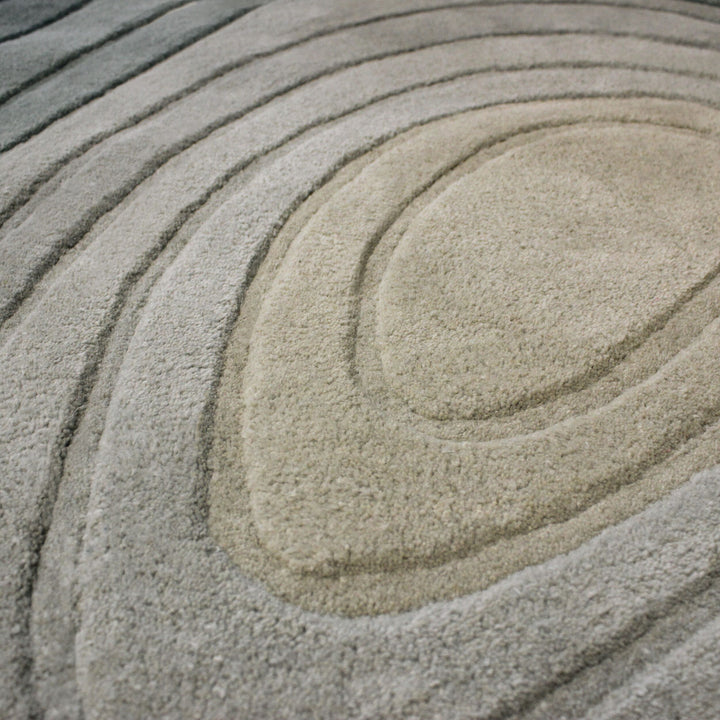 Teppich Wolle - Organische Form - Ombre Farbverlauf - Hoch-Tief_Türkis-Beige_Oval_