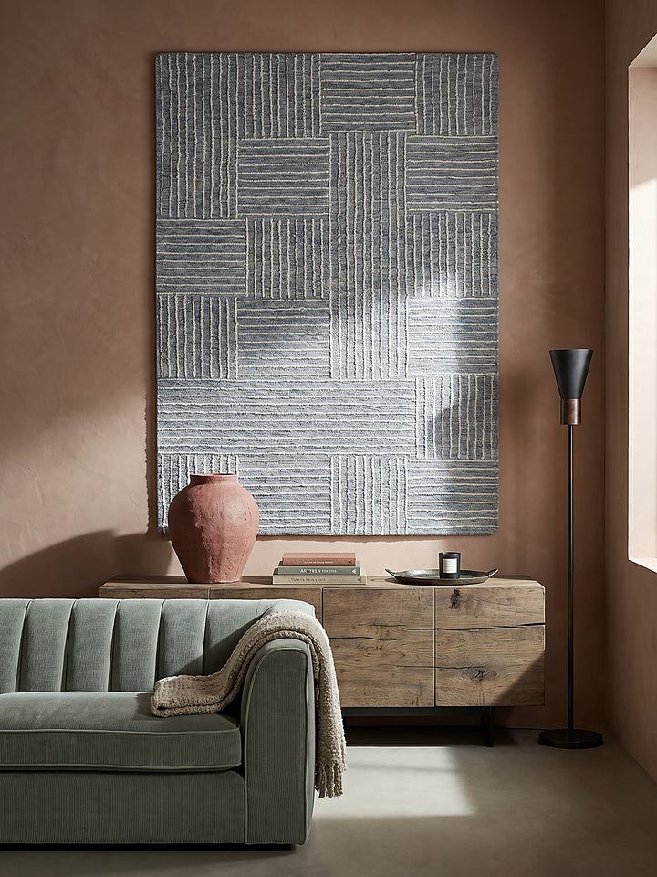 Teppich Blau rechteckig als Wandteppich Wanddekoration Textilkunst Interior Design_