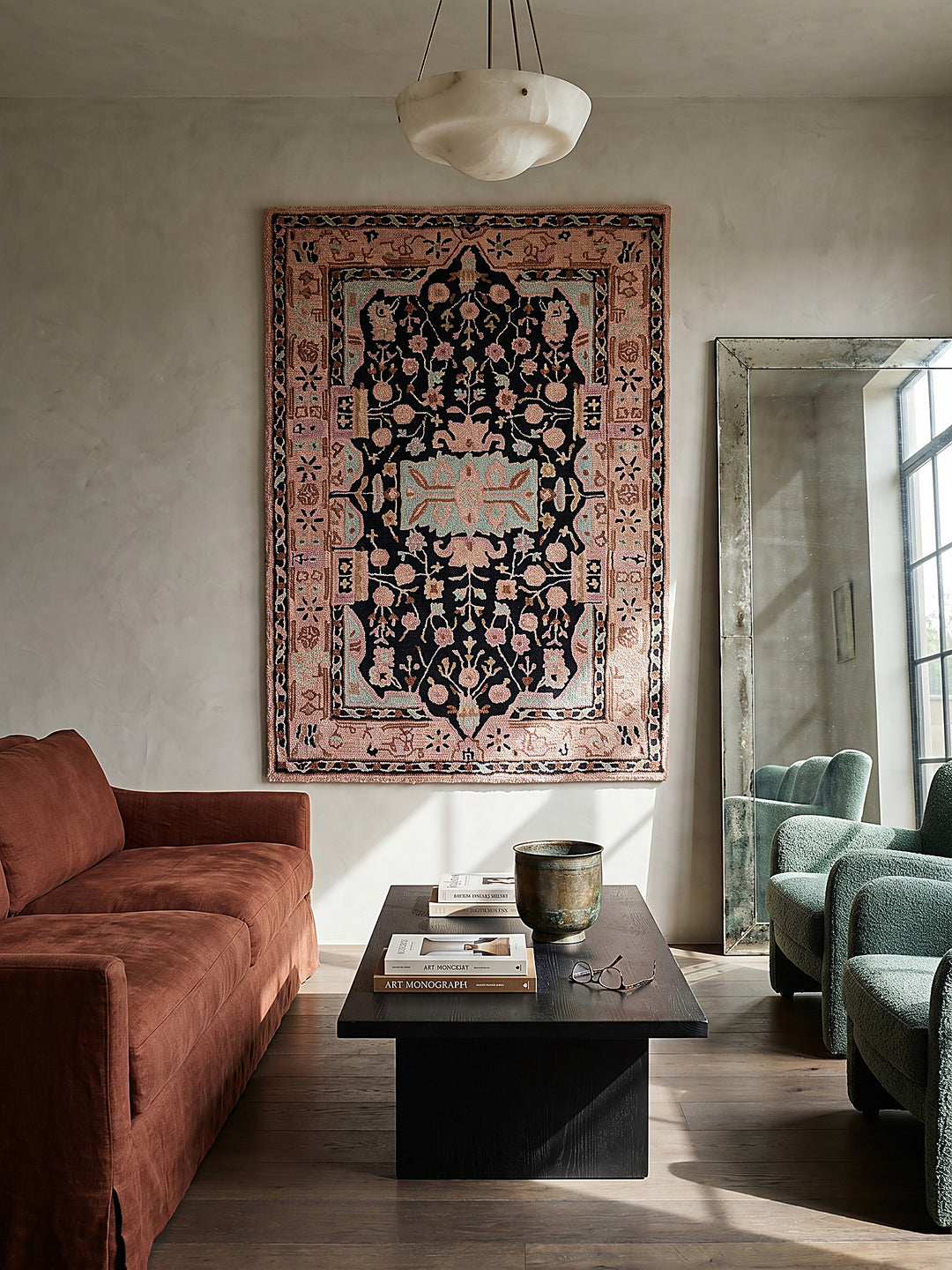 Teppich Rosa-Schwarz rechteckig als Wandteppich Wanddekoration Textilkunst Interior Design_