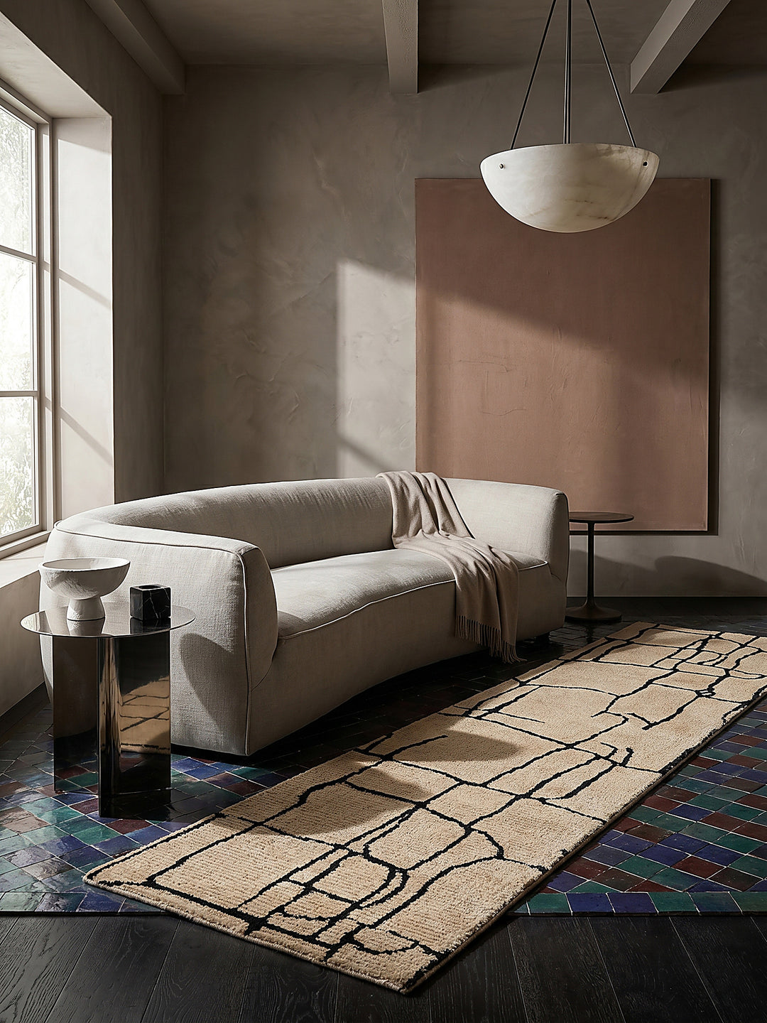 Teppich Creme-Schwarz Läufer Musteransicht von oben Designkollektion_