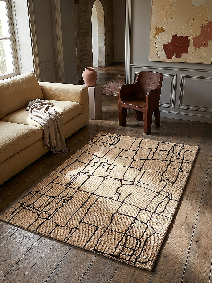 Teppich Creme-Schwarz rechteckig Musteransicht von oben Designkollektion_