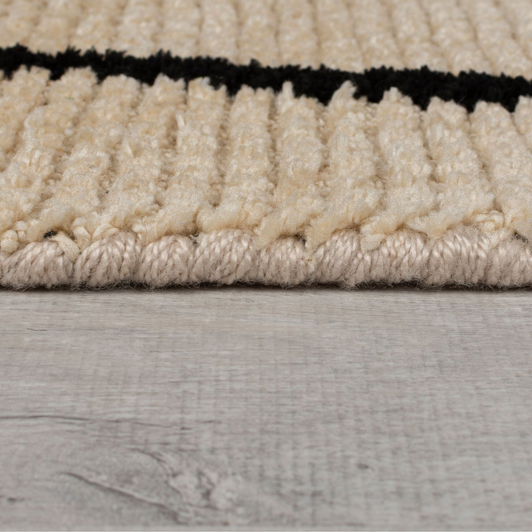 Teppich abstrakt Creme-Schwarz - 12mm Florhöhe - Polyester im Woll-Look - wohnzimmertauglich_Läufer_