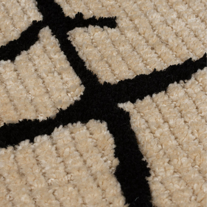 Teppich Kurzflor Bruchlinien Muster - Abstrakt - Wohnzimmer_Creme-Schwarz_Läufer_