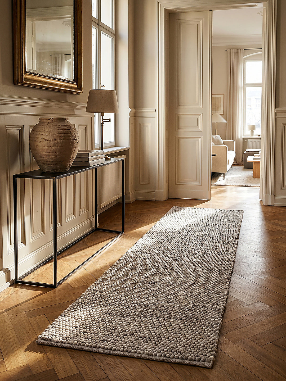 Teppich Beige Läufer im modernen Wohnzimmer Einrichtungsidee_