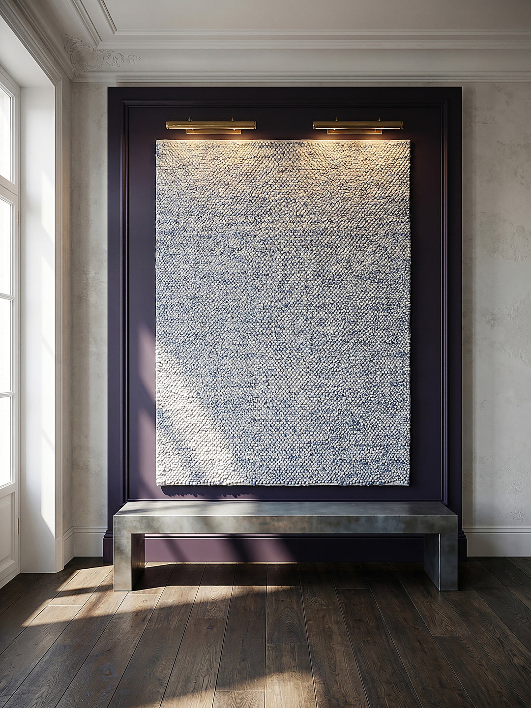 Teppich Hellblau Läufer als Wandteppich Wanddekoration Textilkunst Interior Design_