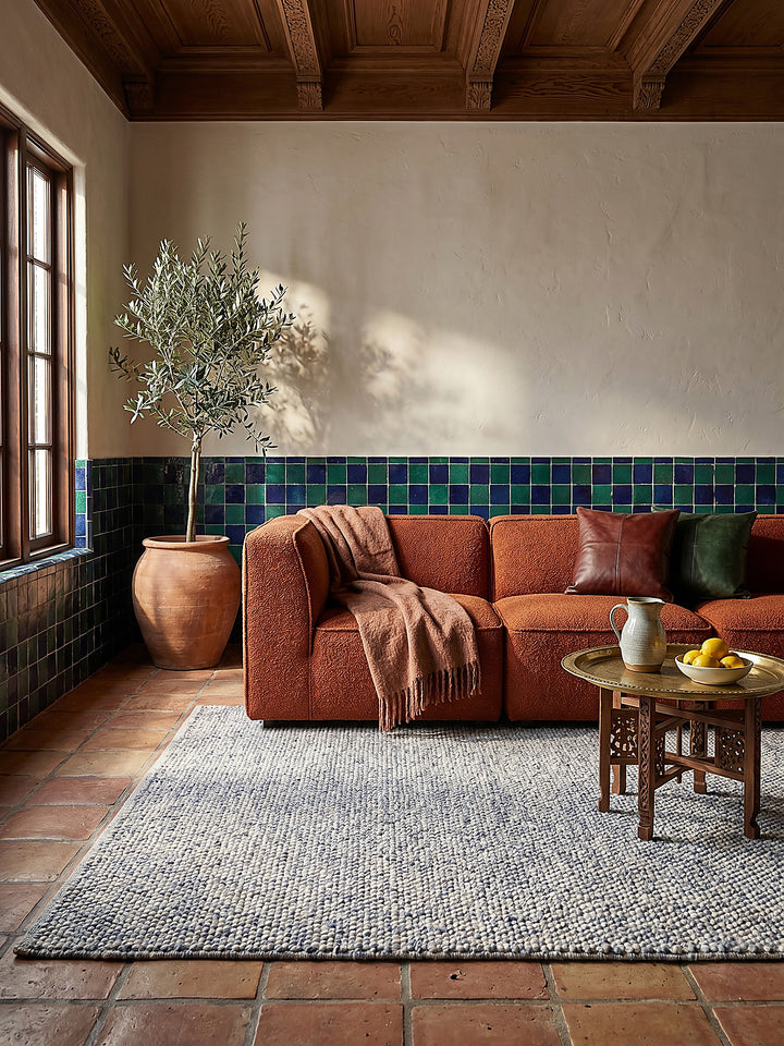Teppich Hellblau rechteckig Musteransicht von oben Designkollektion_