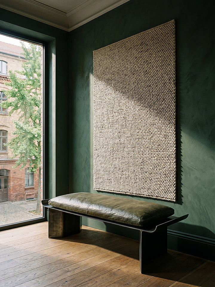 Teppich Beige Läufer als Wandteppich Wanddekoration Textilkunst Interior Design_
