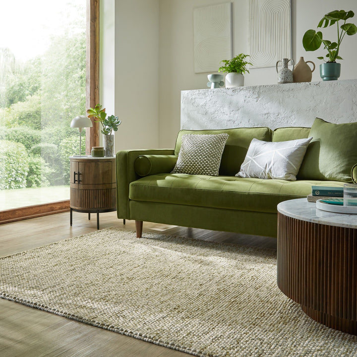 Teppich aus Wollmischung - mit stilvollem Noppeneffekt_Grün_Rechteckig_