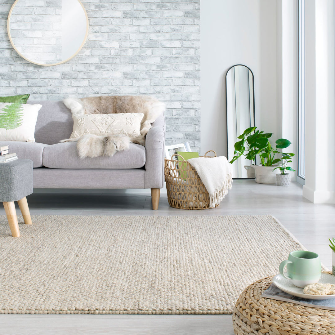 Teppich aus Wollmischung - mit stilvollem Noppeneffekt_Beige_Rechteckig_