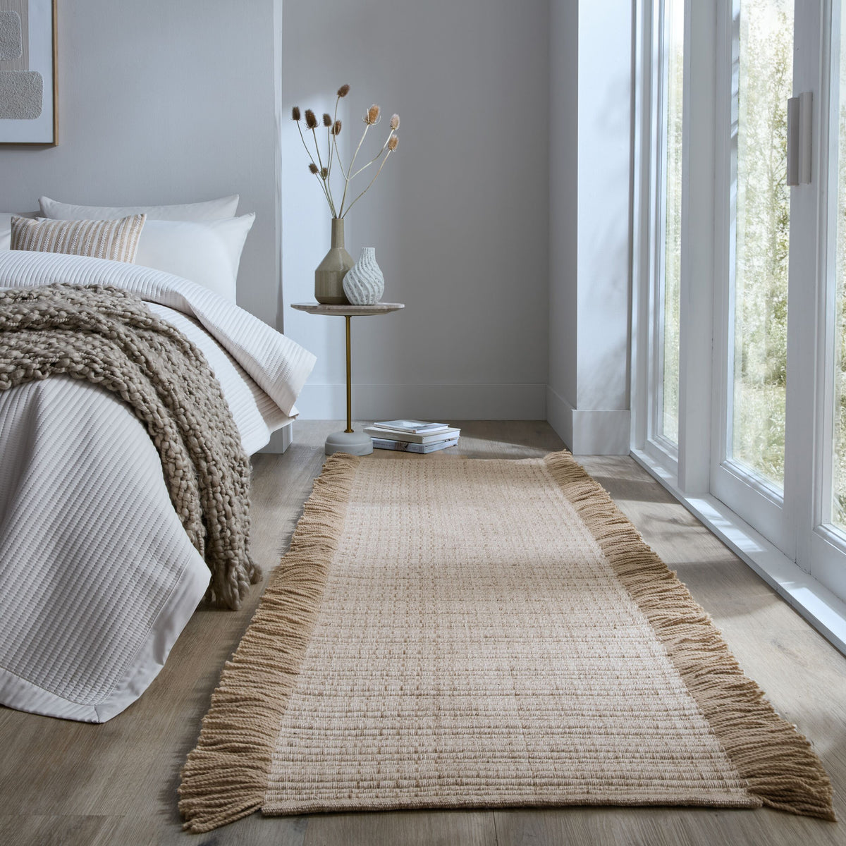 Teppich Kurzflor Farmhaus Unifarben - Wohnzimmer Beige Läufer