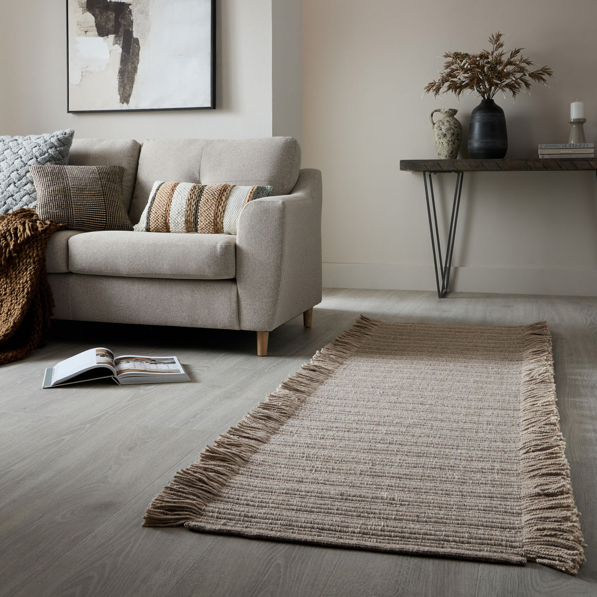 Teppich Kurzflor Farmhaus Unifarben - Wohnzimmer_Grau_Läufer_