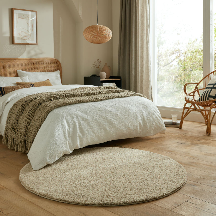 Hochflor Teppich waschbar Flauschig Unifarben - Wohnzimmer_Beige_Rund_