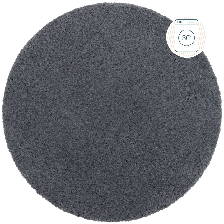 Teppich flauschig waschbar  - Weicher Hochflor aus recyceltem Polyester_Rund_