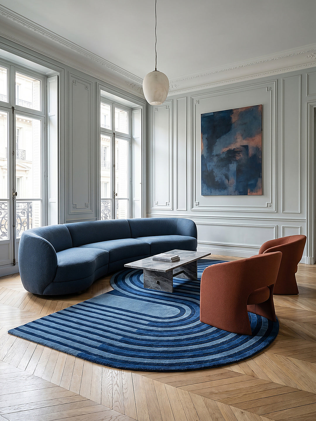 Teppich Blau im modernen Wohnzimmer Einrichtungsidee_