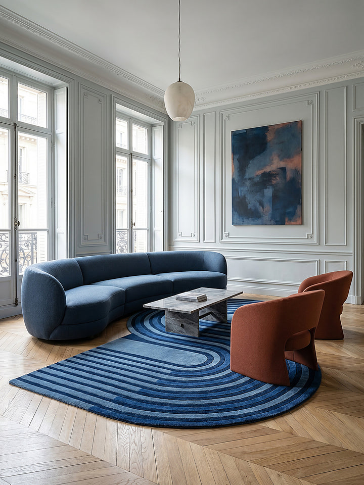 Teppich Blau im modernen Wohnzimmer Einrichtungsidee_