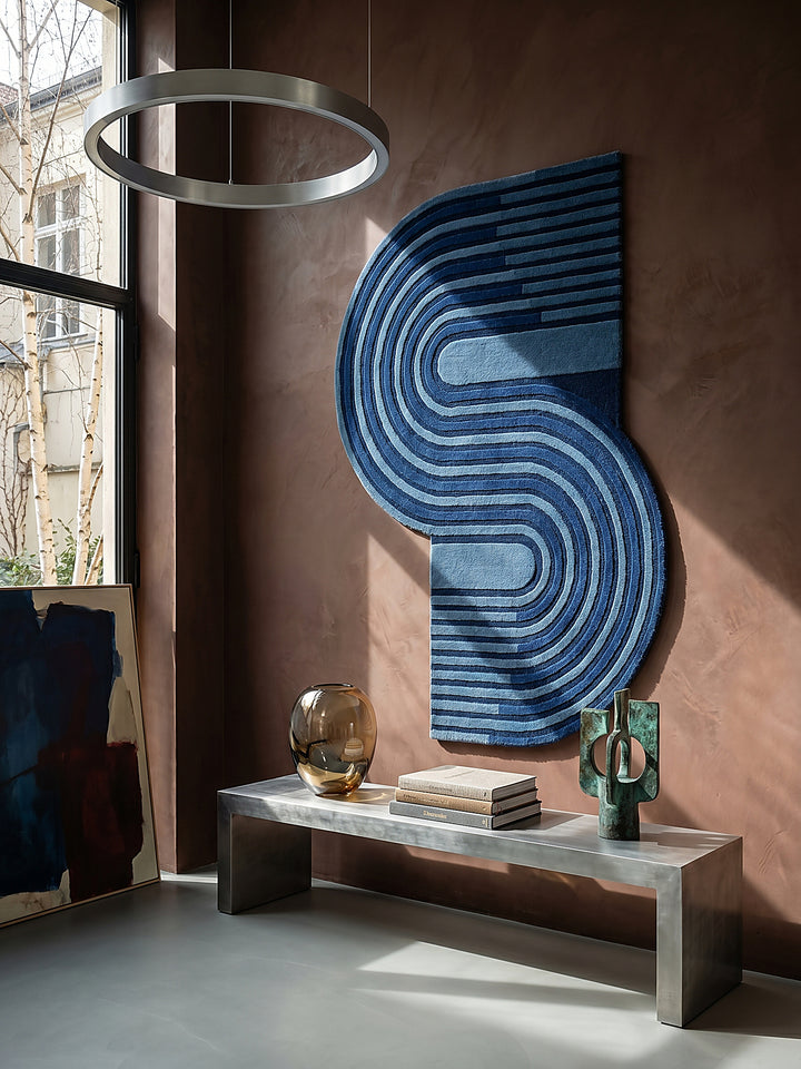 Teppich Blau als Wandteppich Wanddekoration Textilkunst Interior Design_