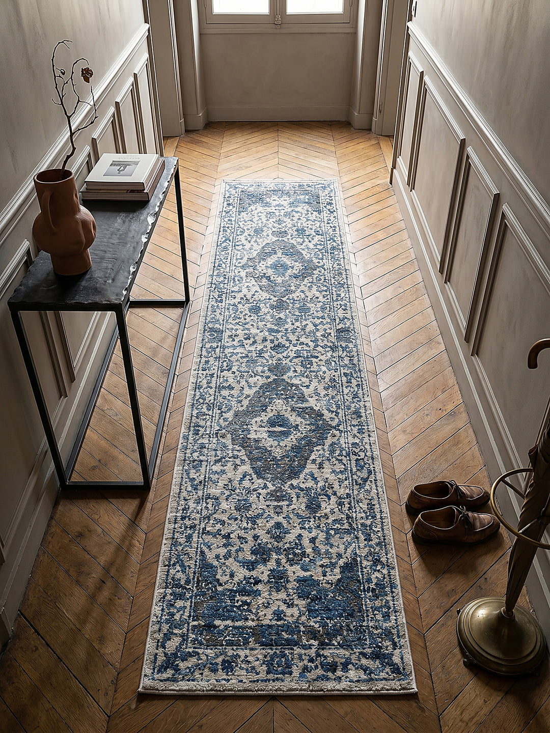 Teppich Blau Läufer Musteransicht von oben Designkollektion_