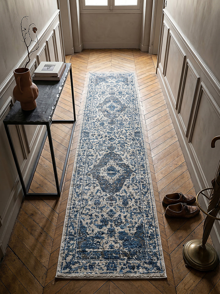 Teppich Blau Läufer Musteransicht von oben Designkollektion_