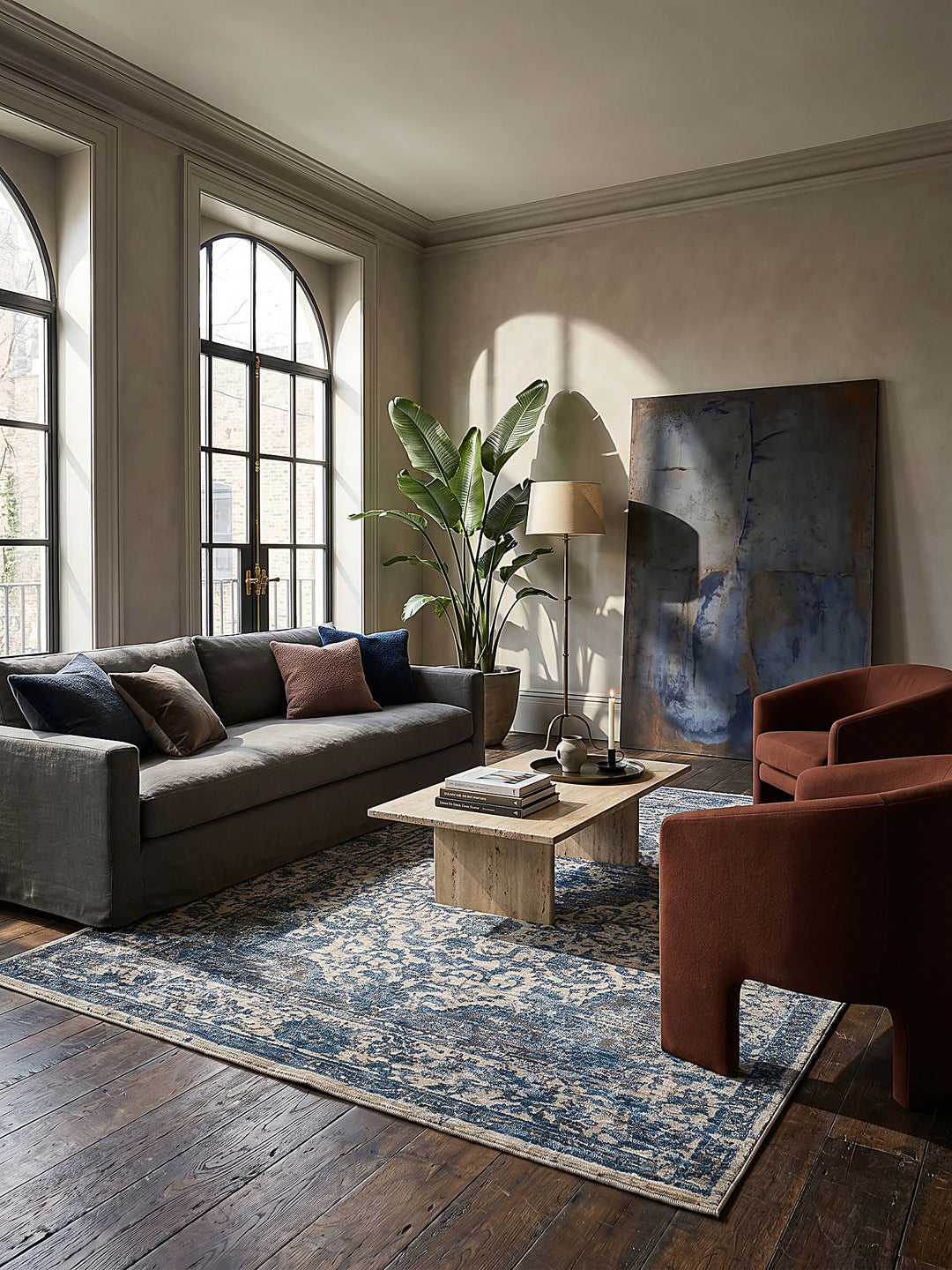 Teppich Blau rechteckig im modernen Wohnzimmer Einrichtungsidee_